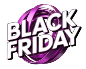 Black friday text with metallic ribbon effect, isolated on transparent background