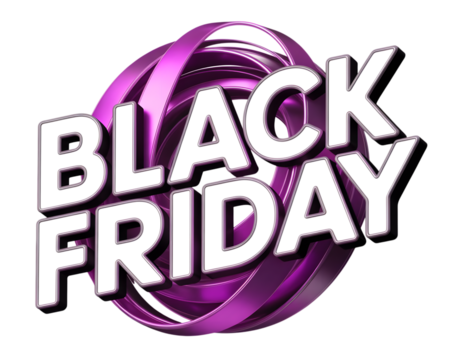 Black friday text with metallic ribbon effect, isolated on transparent background