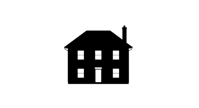 Black silhouette of a house with chimney for real estate concepts isolated PNG with Transparent Background