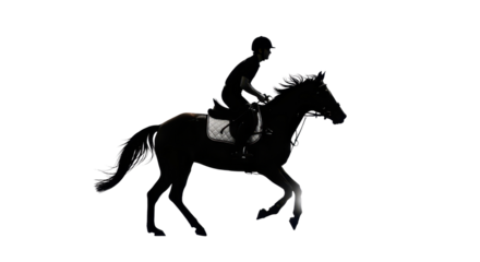 Silhouette of jockey riding a horse during a race isolated PNG with Transparent Background