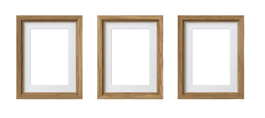 Three light brown wooden picture frames