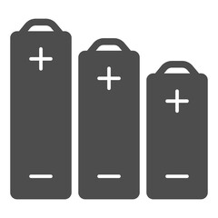 Batteries of different capacities solid icon, tech concept. Vector graphics. Battery sign on white background, glyph style icon for mobile or web design.