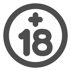 Eighteen years old solid icon, adults concept. Vector graphics. Reaching the age of majority sign on white background, glyph style icon for mobile or web design.