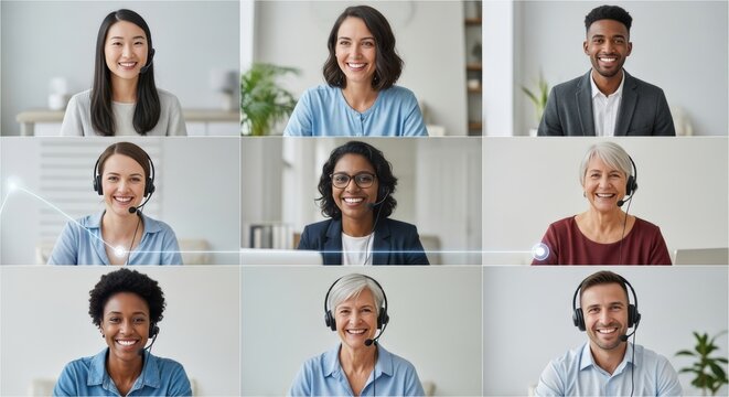 Virtual meeting with diverse participants collaborating and sharing ideas during a productive online session - Powered by Adobe