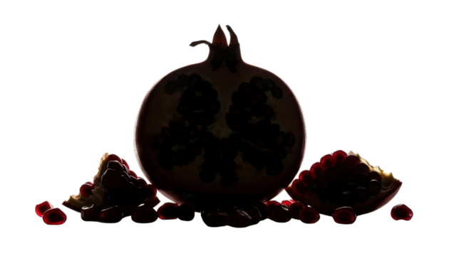 Silhouette of a pomegranate fruit with seeds isolated PNG with Transparent Background