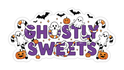 Spooky Sweets Design: A captivating design featuring playful ghosts and pumpkin elements in an arrangement for Halloween.