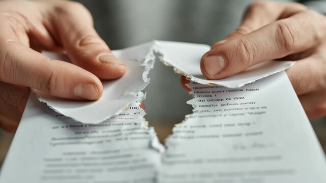 Hands Tearing A Document In An Expression Of Frustration And Decision-Making