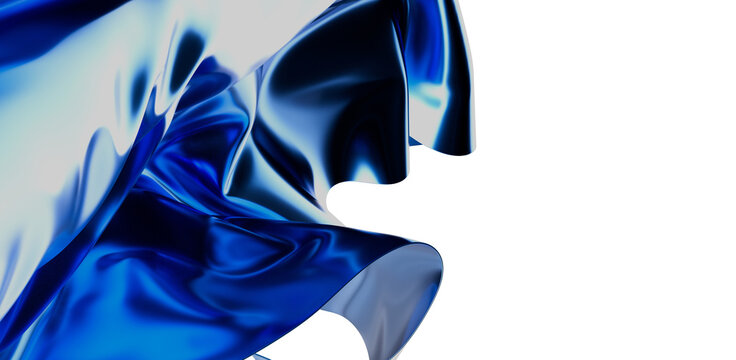 Dynamic, flowing abstract textile with reflective glossy surface in shades of blue, evoking elegance and movement. Ideal for backgrounds or crea