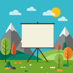 Fototapeta premium Blank presentation board in a colorful outdoor landscape scene 