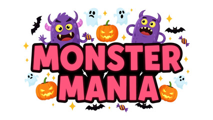 Monster Mania: A lively Halloween design featuring colorful monsters, pumpkins, and spooky ghosts. Capturing the essence of the holiday's fun and frights.