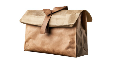 Elegant Brown Paper Bag with Ribbon: A beautifully crafted brown paper bag, adorned with a graceful ribbon, exuding rustic charm and showcasing simple elegance