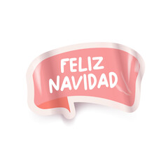 Feliz Navidad Merry Christmas in Spanish quote pink sticker vector design, creative holiday typography, modern festive graphic art for cards, invitations, social media banners, and decorations.