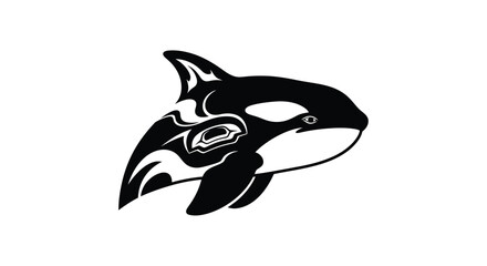 Black and white killer whale orca head tribal design
