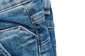 Piece of jeans with a pocket on a white background. Jeans isolate