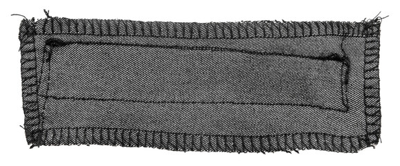 A piece of torn black fabric on a white background. Textile isolate