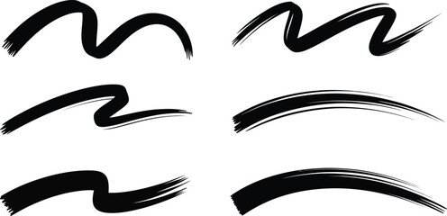 Brush stroke shapes in black vector format for creative designs