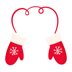 Red mittens with a white snowflake. Winter accessory.