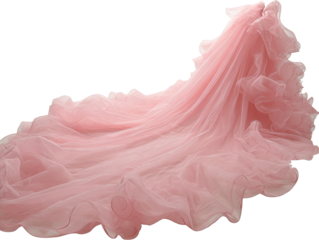 Pale pink tulle fabric draped in flowing folds