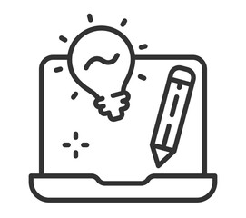 Creative ideas concept with light bulb and pencil on laptop screen
