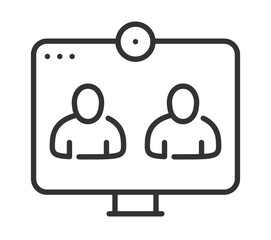 Video conference icon: outline of two figures on display screen