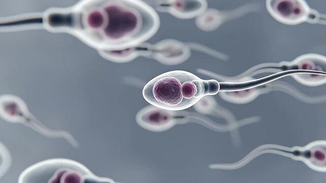 Microscopic Close Up View Of Sperm Cells Swimming In Reproductive Fluid