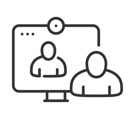 Virtual meeting with people on video call in minimalistic line art style