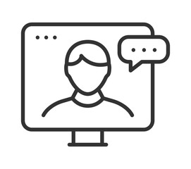 Female customer support agent icon on monitor with chat bubble