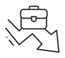 Business decline icon: briefcase and downward arrow symbolizing economic downturn
