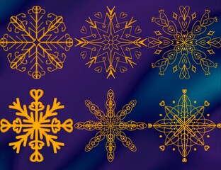 Golden snowflakes set a blue background