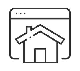 Minimalist house icon with bold lines inside a web page frame
