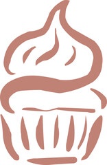 Outlined had drawn illustrations. Coffee logo. Hand drawn ink icon. Muffin 