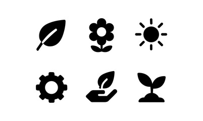Eco-friendly icons set with nature and sustainability symbols
