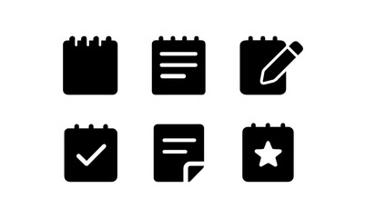 Minimalist notepad icons: checklist, pencil, star, paper concepts