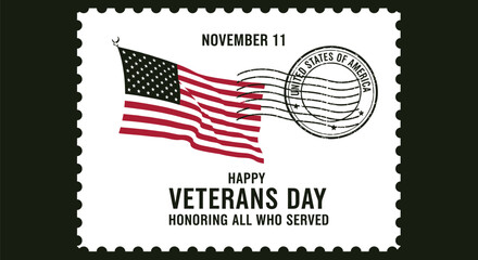 Happy veterans day november patriotic american flag us postage
