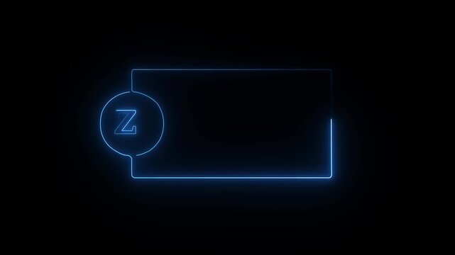 colorful glowing neon Z text icon animation. Square rectangle picture frame with one tone neon color motion graphic on isolated black a background.neon text Z, icon, 4k video black background.