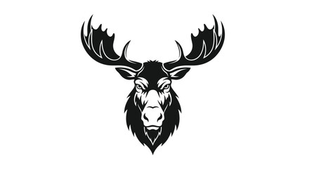 Black and white moose head with large antlers on white background
