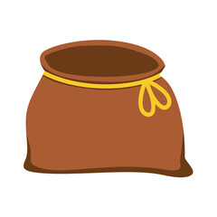 Brown sack with patch and rope. Vector illustration 