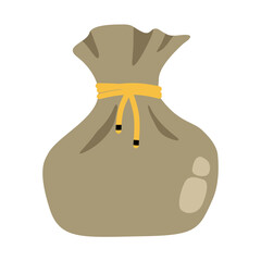 Brown sack with patch and rope. Vector illustration 