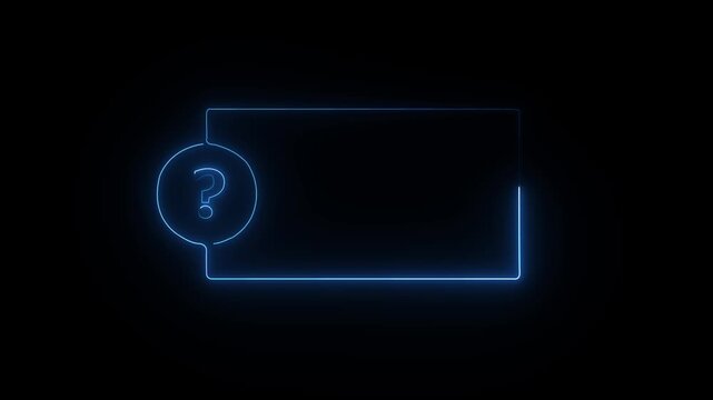 problem sign and rectangle icon. Question mark icon animation of dialog bubble with a question mark, glowing square frame on black background with question mark icon. 4k video black background.