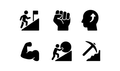 Empowerment and achievement icons set featuring motivation and progress symbols