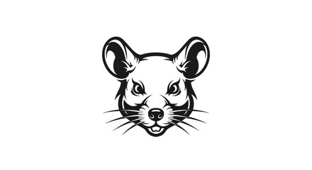 Black and white mouse head logo on white background Keywords: mouse, rodent, animal, head, face