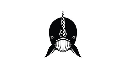 Black and white narwhal whale logo with striped tusk © dipu