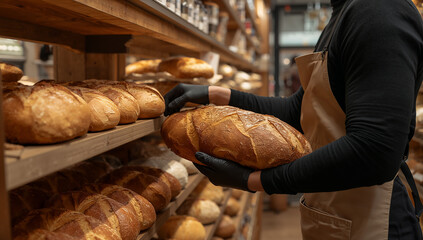 Fresh Artisan Bread Selection in Bakery Interior Scene