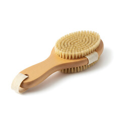 Wooden body brush for dry brushing skincare accessory on white background  