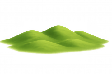 Green grass land forming rolling hills, meadow, natural spring landscape with transparent background