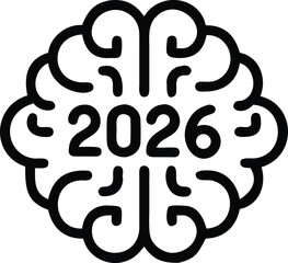 Brain design with year 2026 for upcoming innovative technology and progress in future years concept with black and white background vector illustration