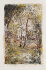 Painting on canvas, birch trees in autumn.