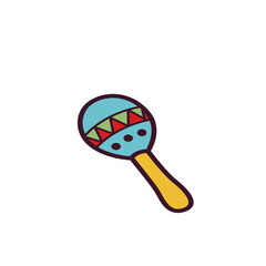 Light Blue Maraca with Colorful Accents on Transparent Background Festive Cinco De Mayo Illustration Celebration