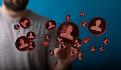 Concept of human resources, digital network and social network connectivity with 3d illustration. Technology and globalization theme.