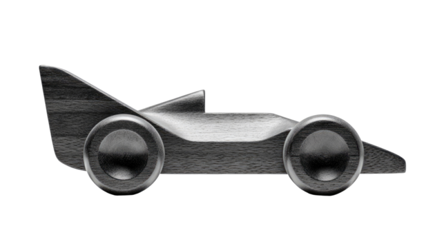 Dark gray/black wooden toy race car profile - Powered by Adobe